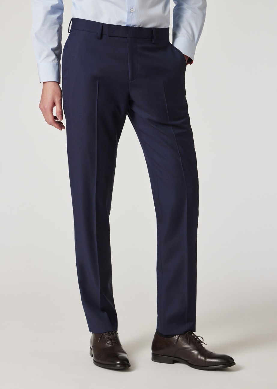 Model View - The Soho - Tailored-Fit Navy Sharkskin Suit Paul Smith