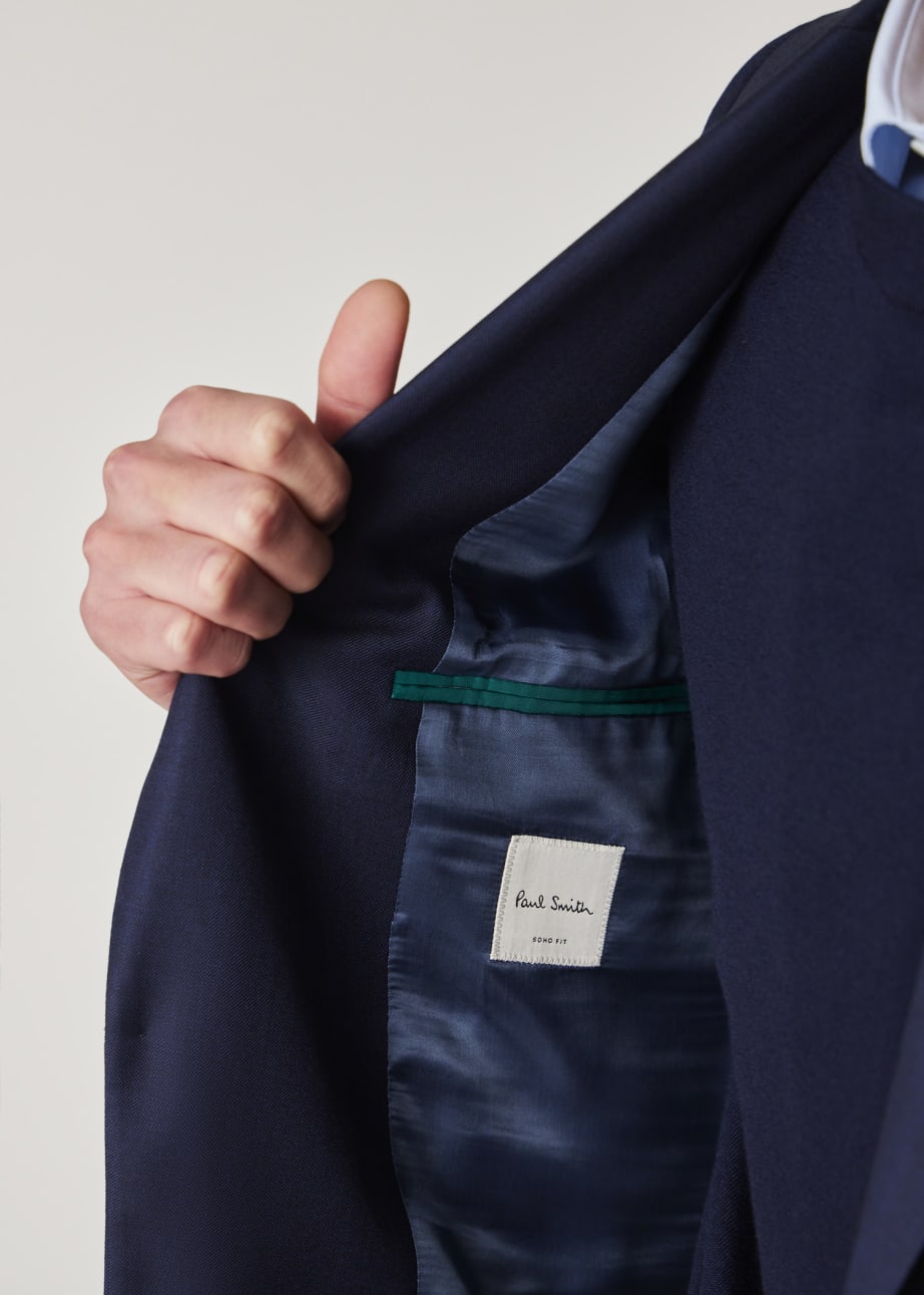 Model View - The Soho - Tailored-Fit Navy Sharkskin Suit Paul Smith