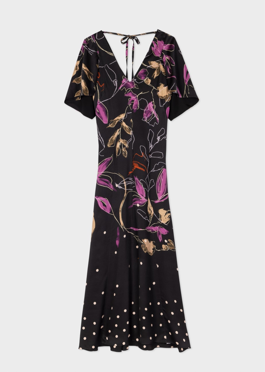Front View - Women's Black 'Ink Floral' Maxi Dress Paul Smith