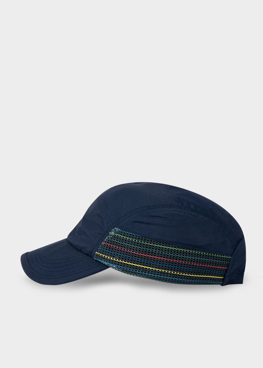 Front View - Navy 'Sports Stripe' Mesh Panel Cap Paul Smith