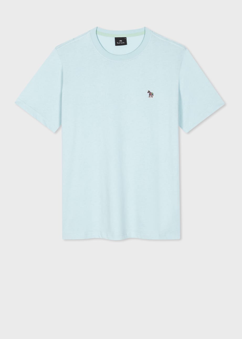 Front View - Sky Blue Organic Cotton Zebra Logo T-Shirt Paul Smith