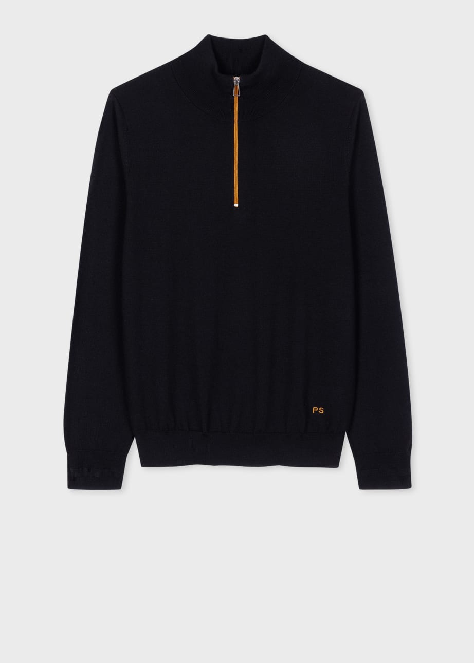 Men s Black Merino Wool Zip Neck Sweater