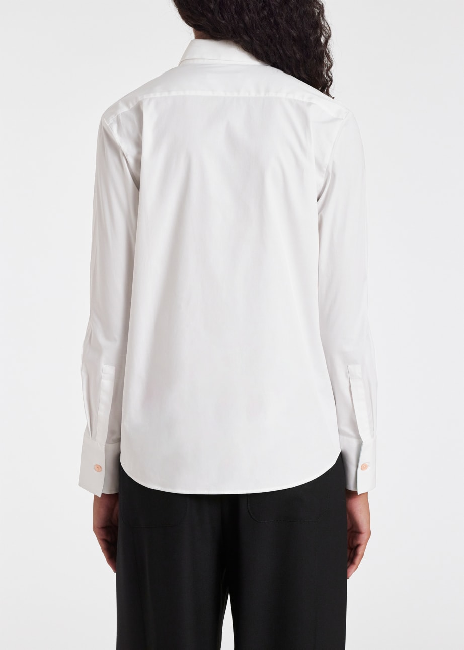 Model View - Women's White Cotton 'Spray Swirl' Cuff Shirt by Paul Smith
