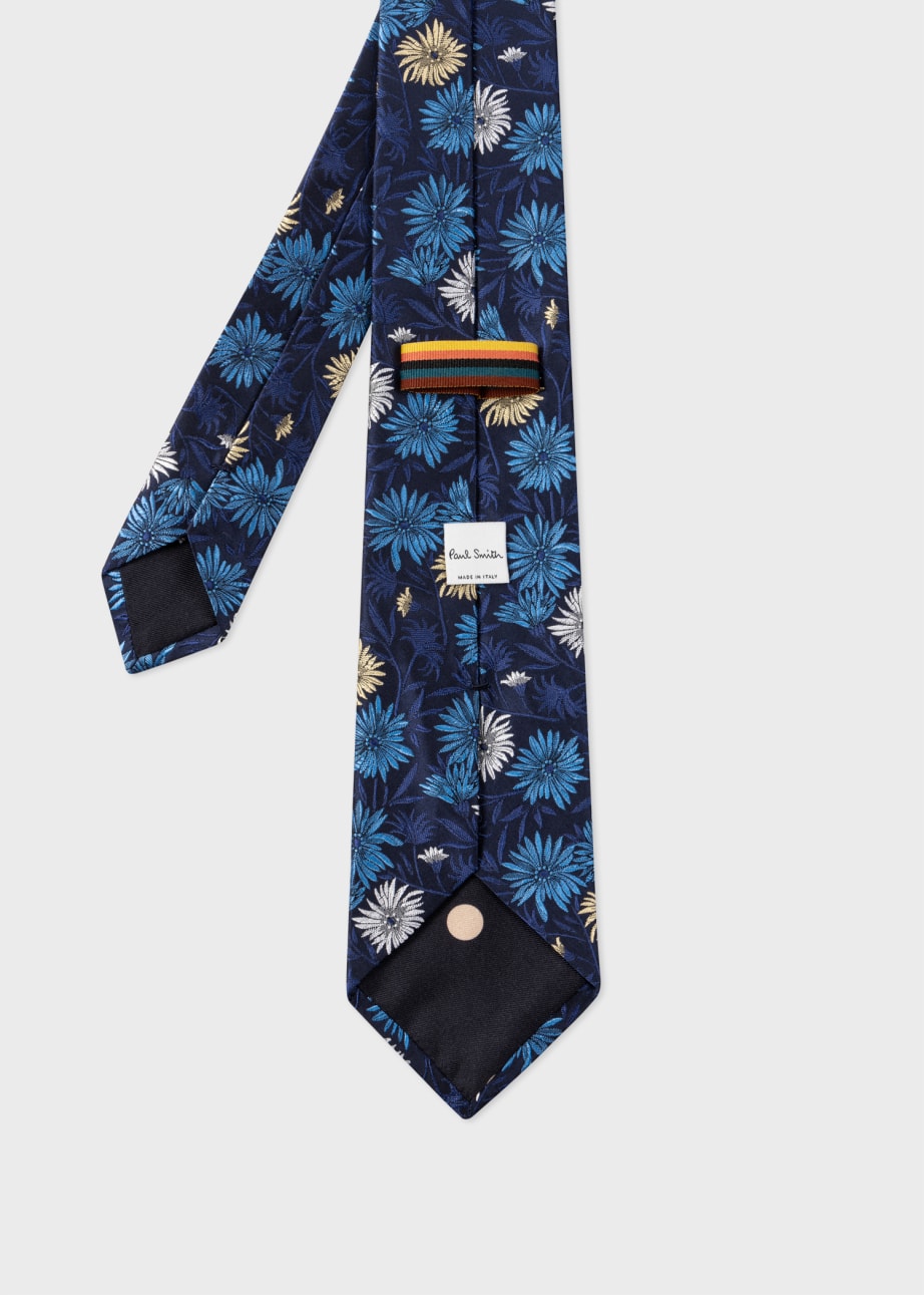 Back View - Navy and Blue Silk Floral Tie Paul Smith