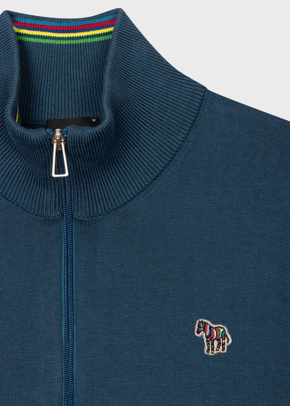 Detail View - Blue Organic Cotton Half Zip Zebra Logo Sweater Paul Smith