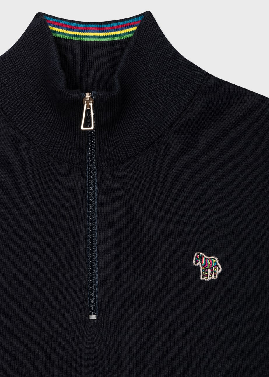 Detail View -Navy Half Zip Zebra Logo Sweater Paul Smith