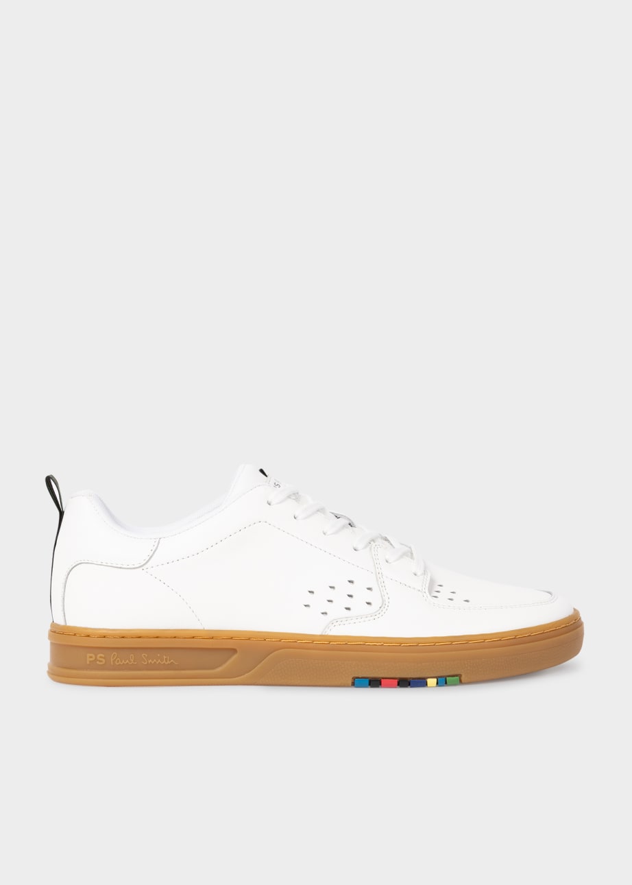 Detail View - White Leather 'Cosmo' Trainers With Gum Sole Paul Smith