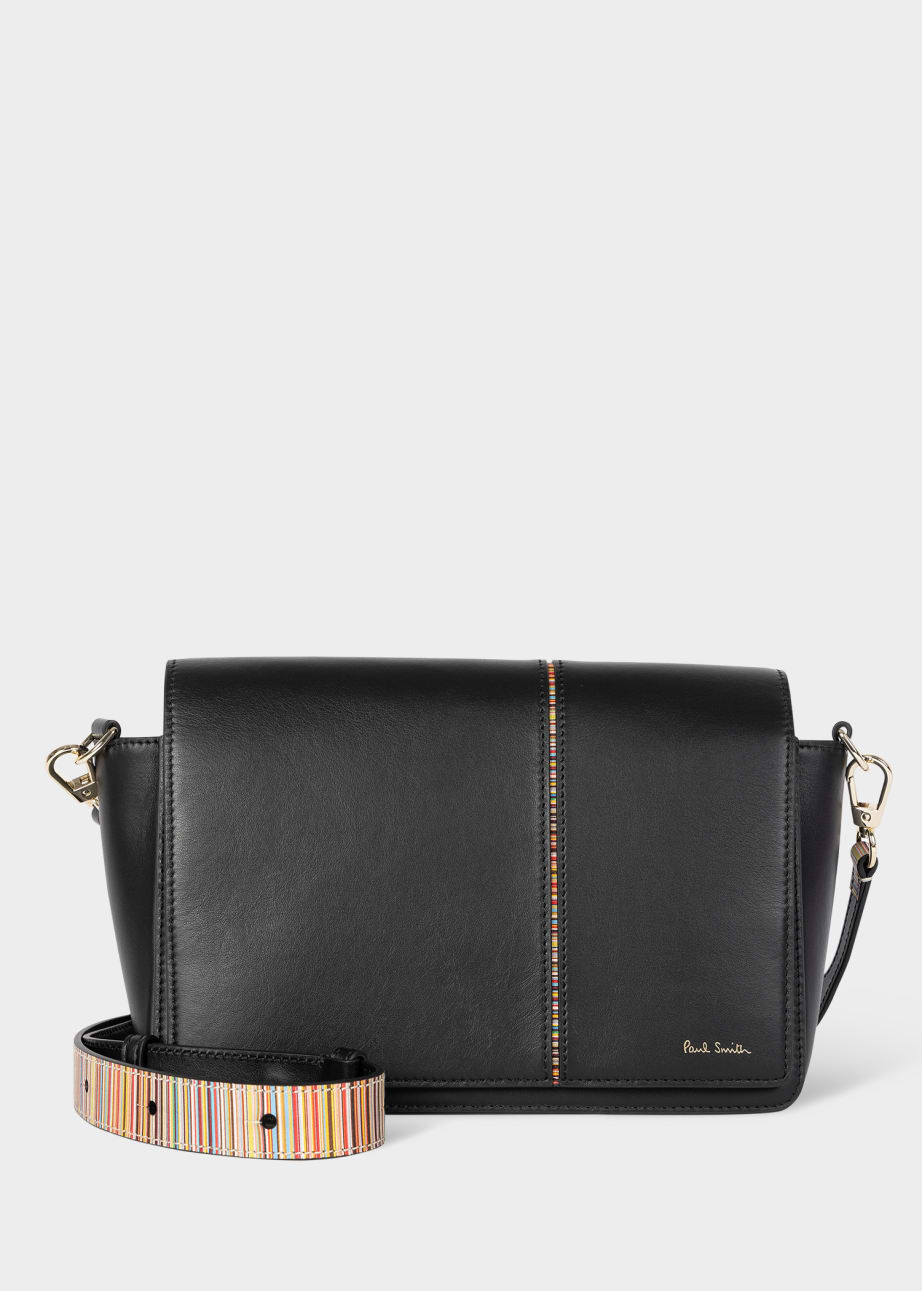 Product View - Women's Black Leather 'Signature Stripe' Crossbody Bag by Paul Smith