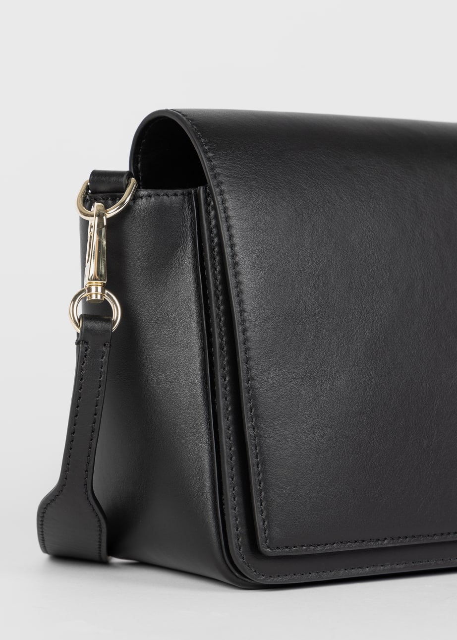 Women's Black Leather 'Signature Stripe' CrossBody Bag
