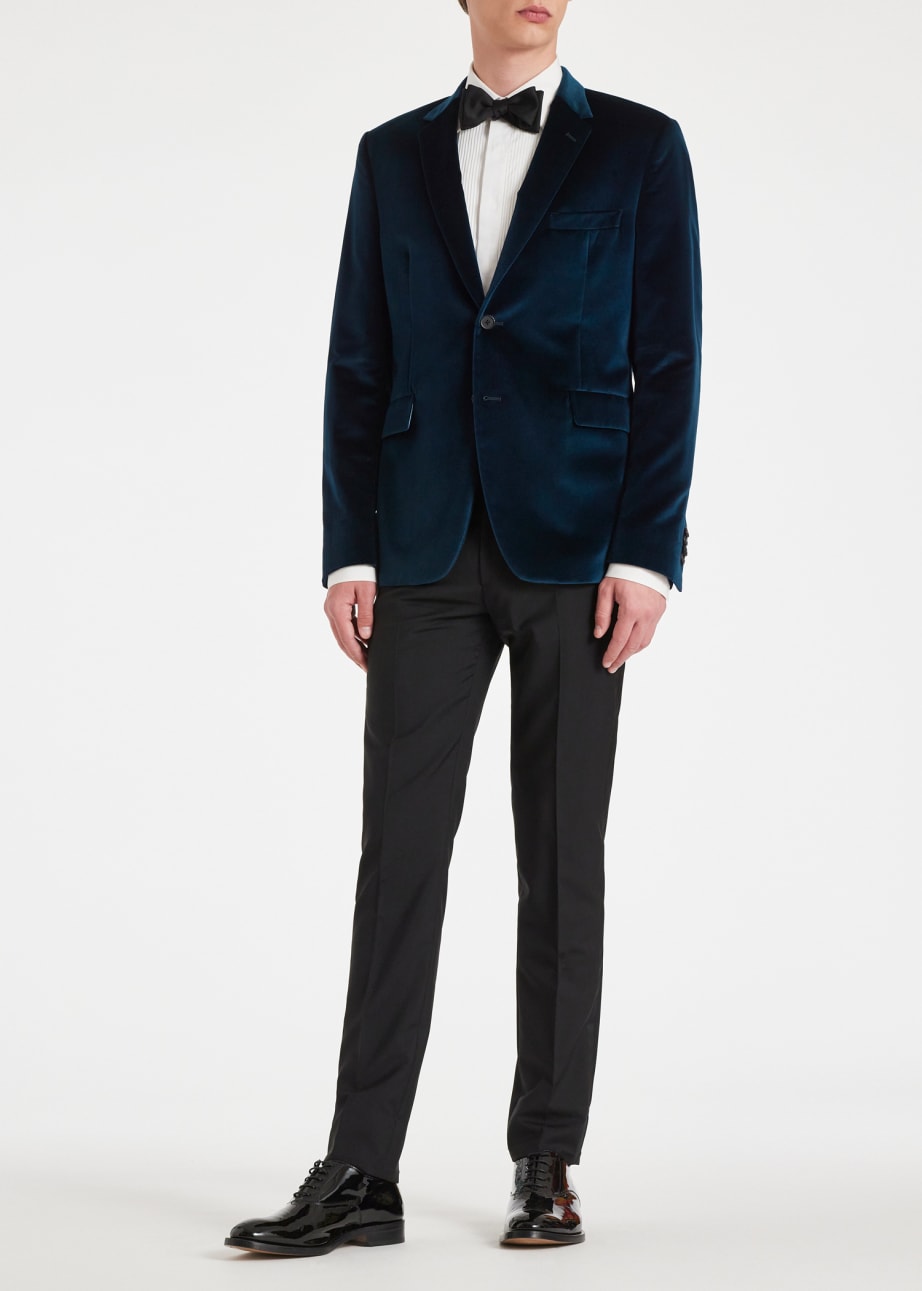 Model View - The Kensington - Slim-Fit Navy Velvet Two-Button Blazer Paul Smith