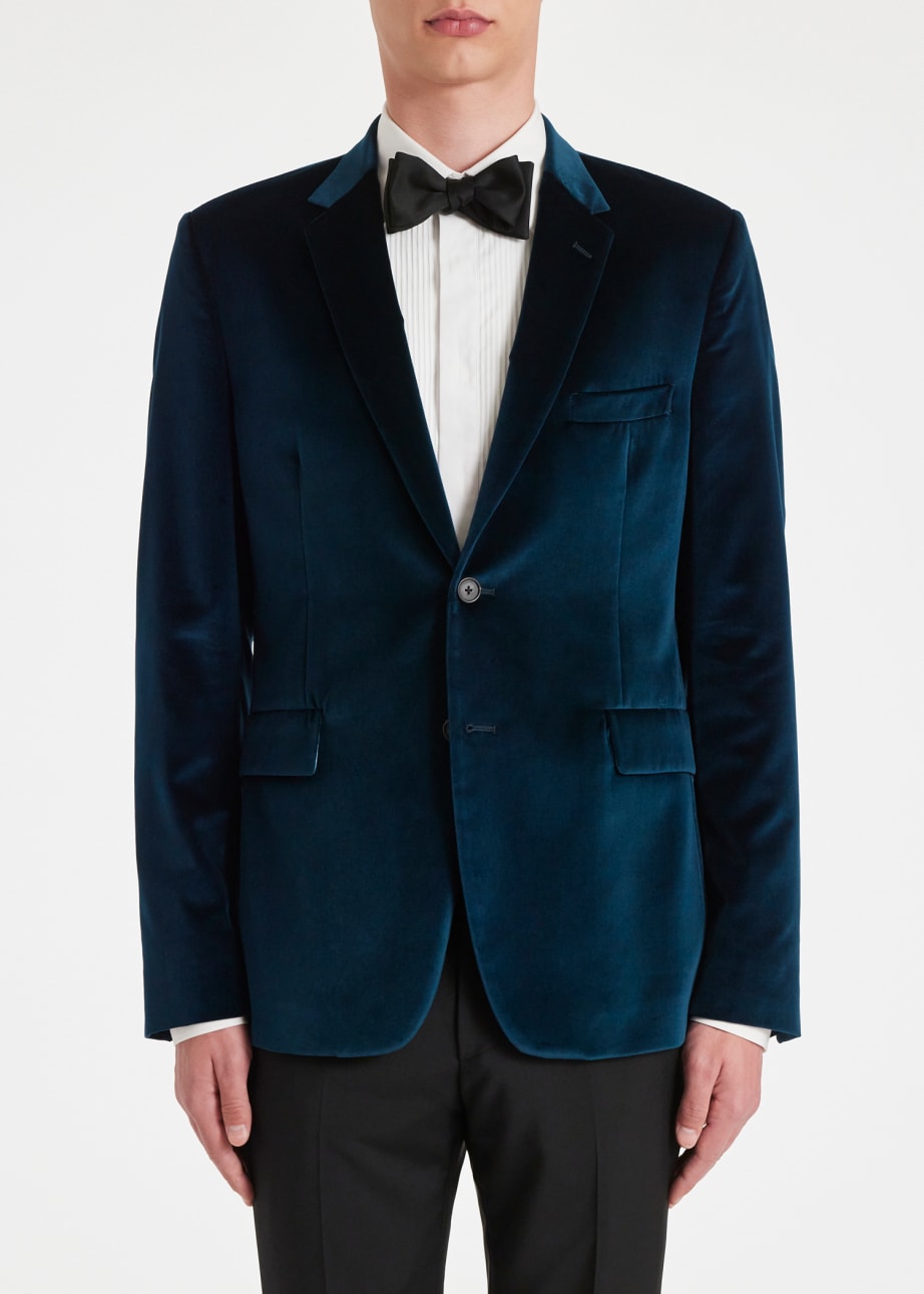 Men's Slim-Fit Navy Velvet Two-Button Blazer