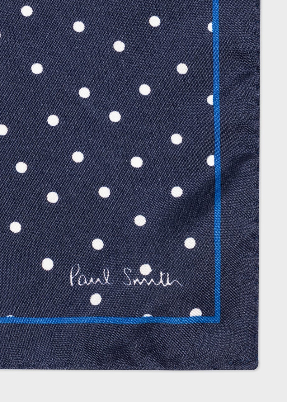 Product View - Men's Navy Polka Dot Silk Pocket Square by Paul Smith