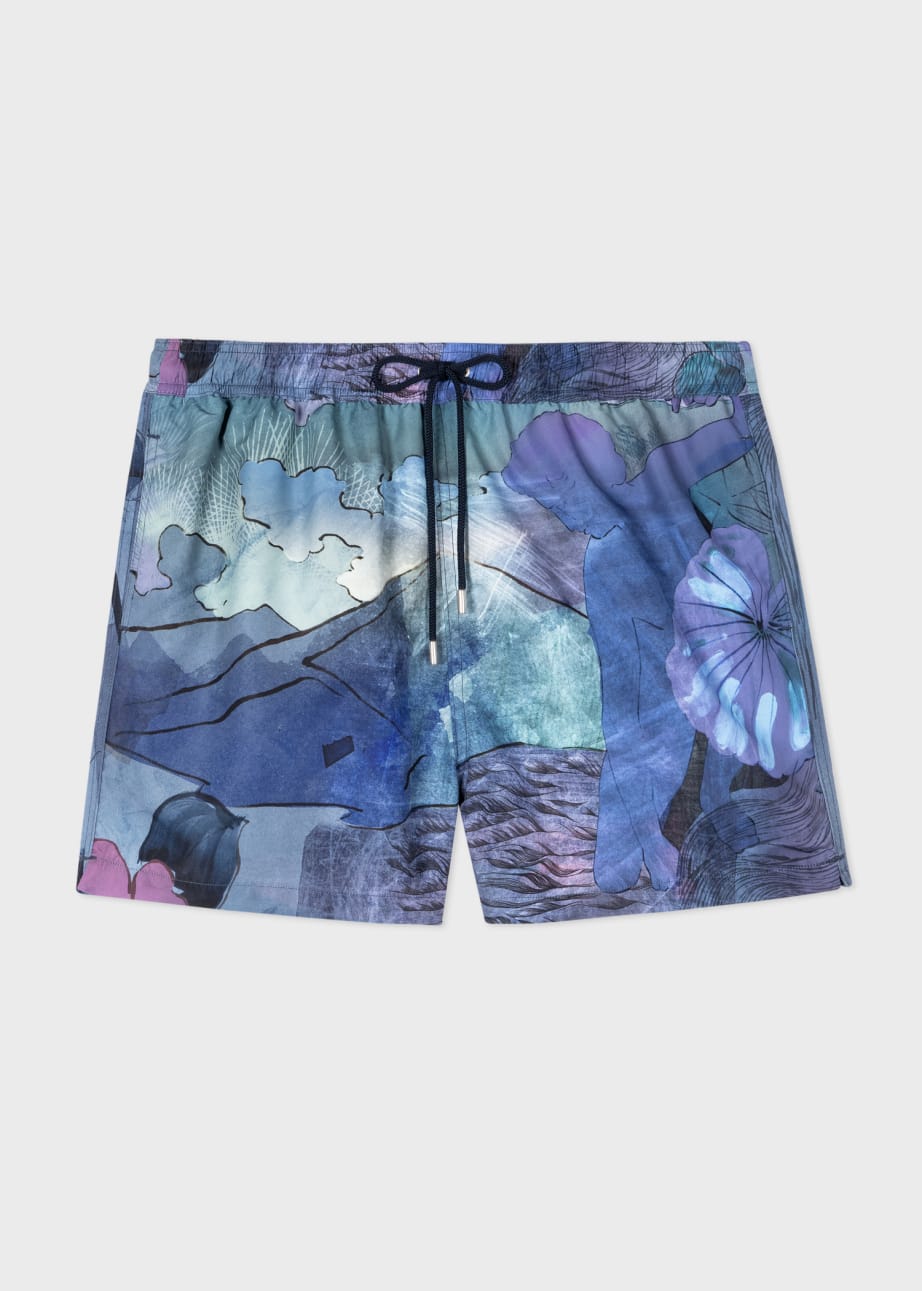 Front View - Blue 'Narcissus' Swim Shorts Paul Smith
