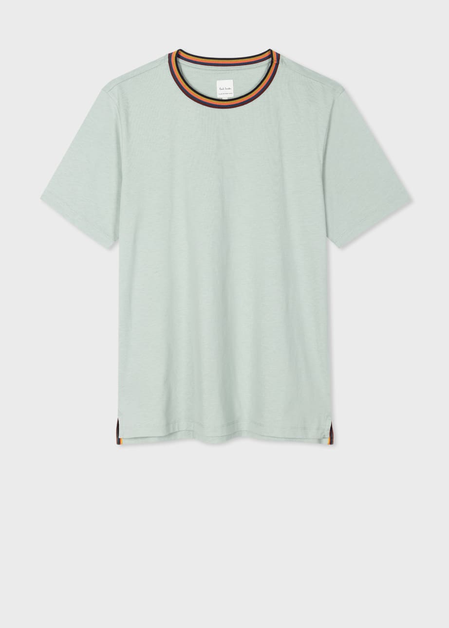 Front View - Pale Green 'Artist Stripe' Collar T-Shirt Paul Smith