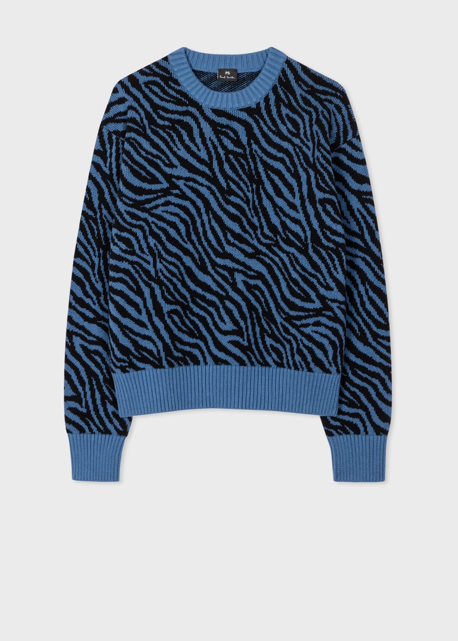 Front View - Women's Organic Cotton Blue Zebra Sweater Paul Smith