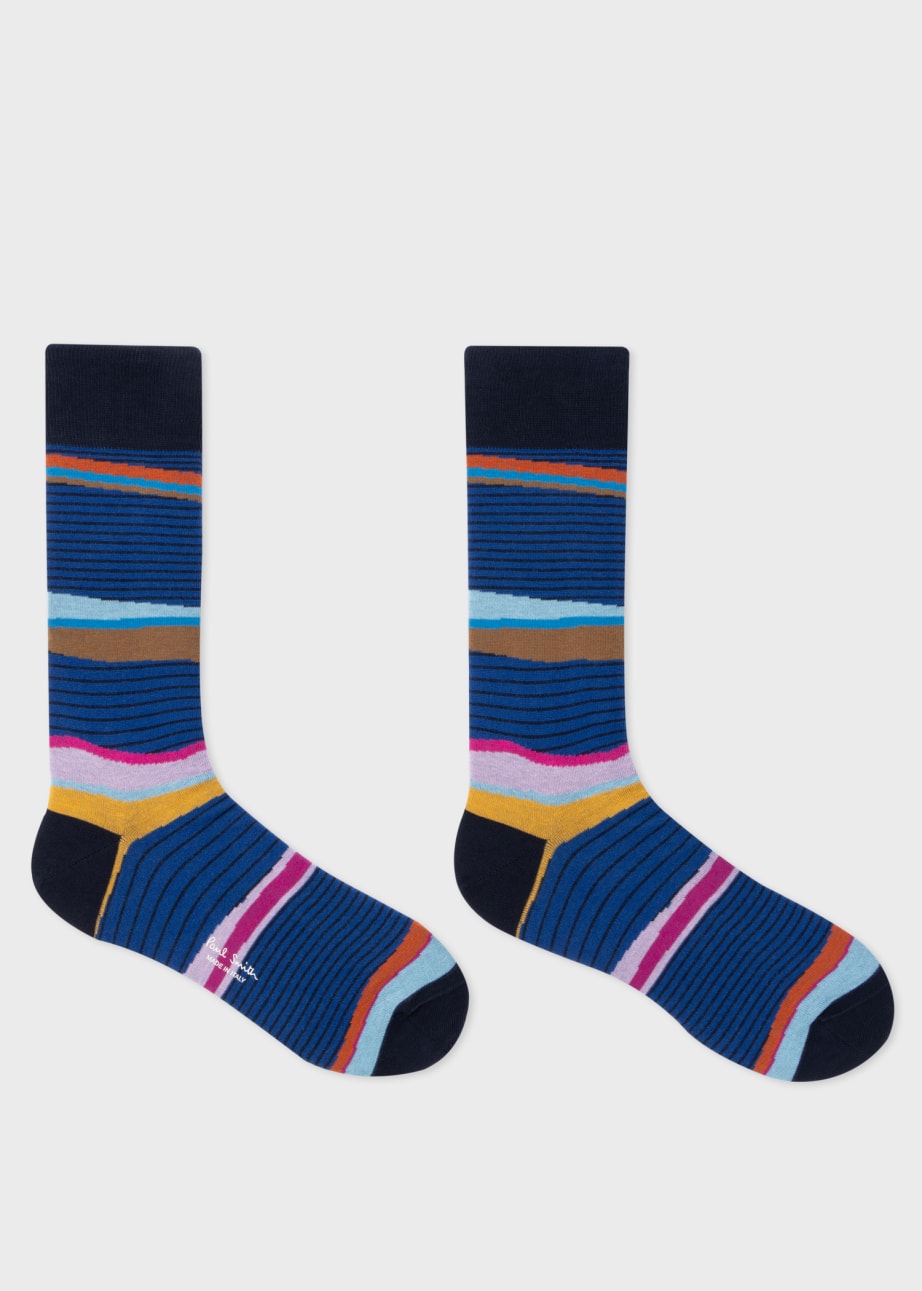 Pair View - Blue 'Plains' Stripe Socks Paul Smith