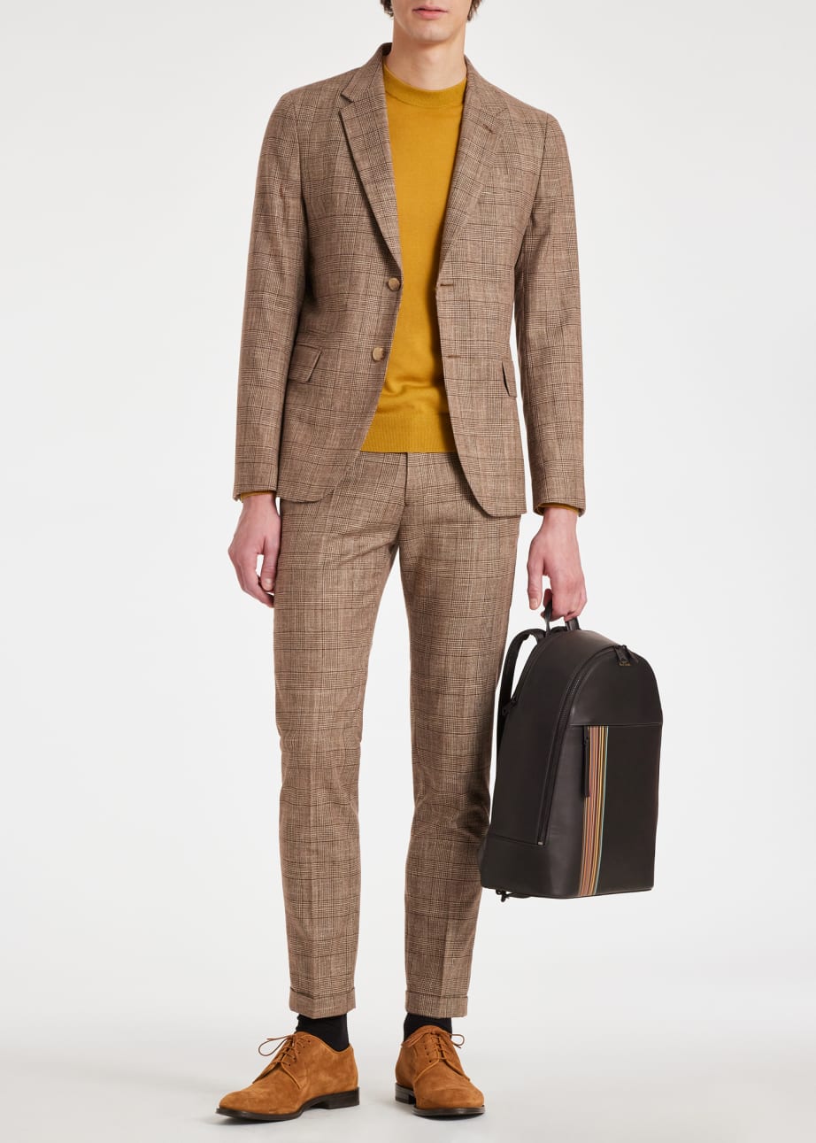 Model View - Men's The Soho - Brown Houndstooth Check Wool-Linen Suit by Paul Smith