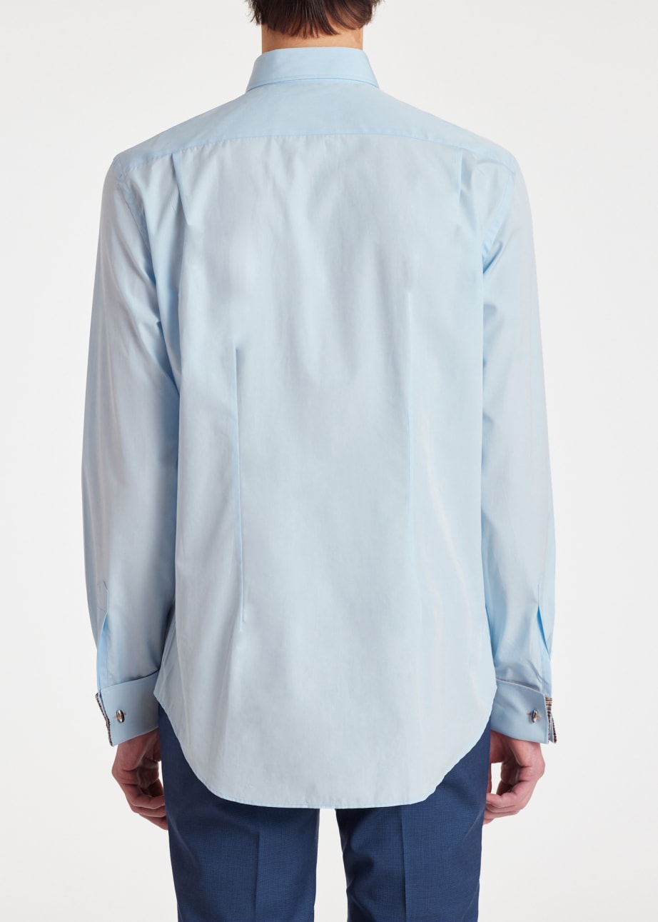 Model View - Tailored-Fit Sky Blue Shirt With 'Signature Stripe' Double Cuff Paul Smith