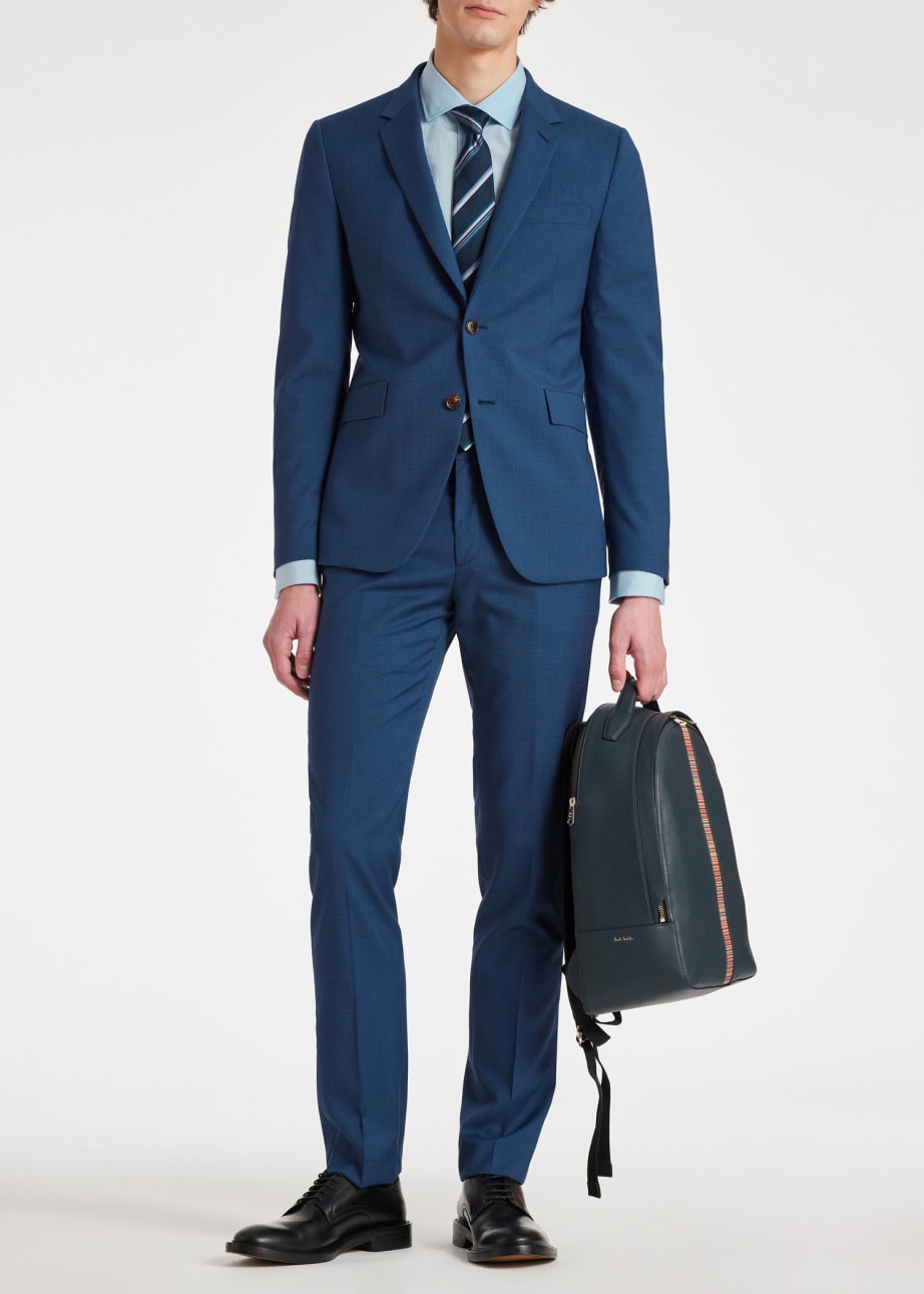 Model View - The Kensington - Slim-Fit Mid Blue Micro Check Wool Suit Paul Smith