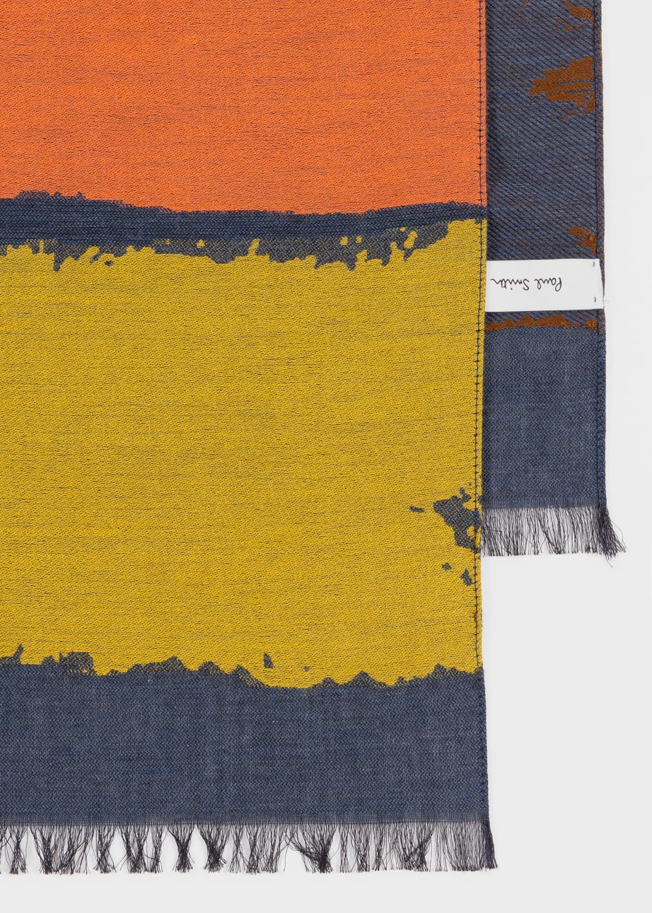 Detail View - Navy 'Painted Stripe' Cotton-Blend Scarf Paul Smith