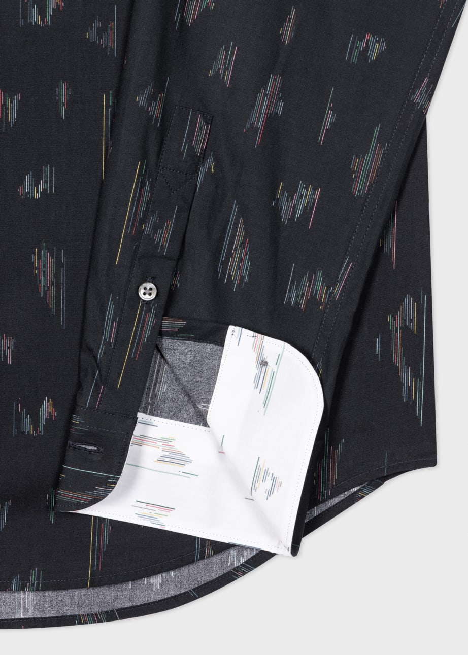 Detail View - Tailored-Fit Black 'Line' Print Organic Cotton Shirt Paul Smith