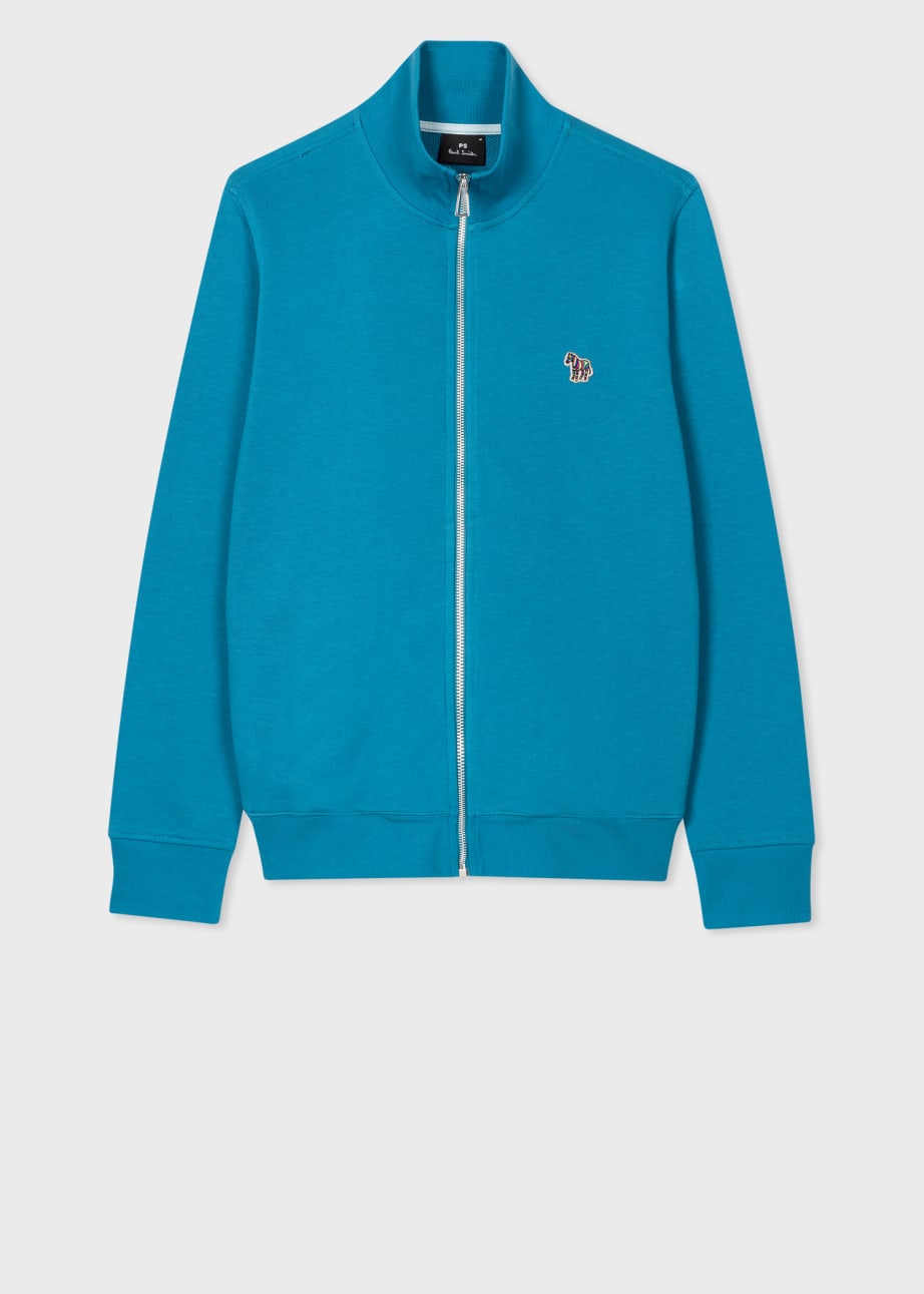 Men's Teal Blue Zebra Logo Organic Cotton Zip Sweatshirt