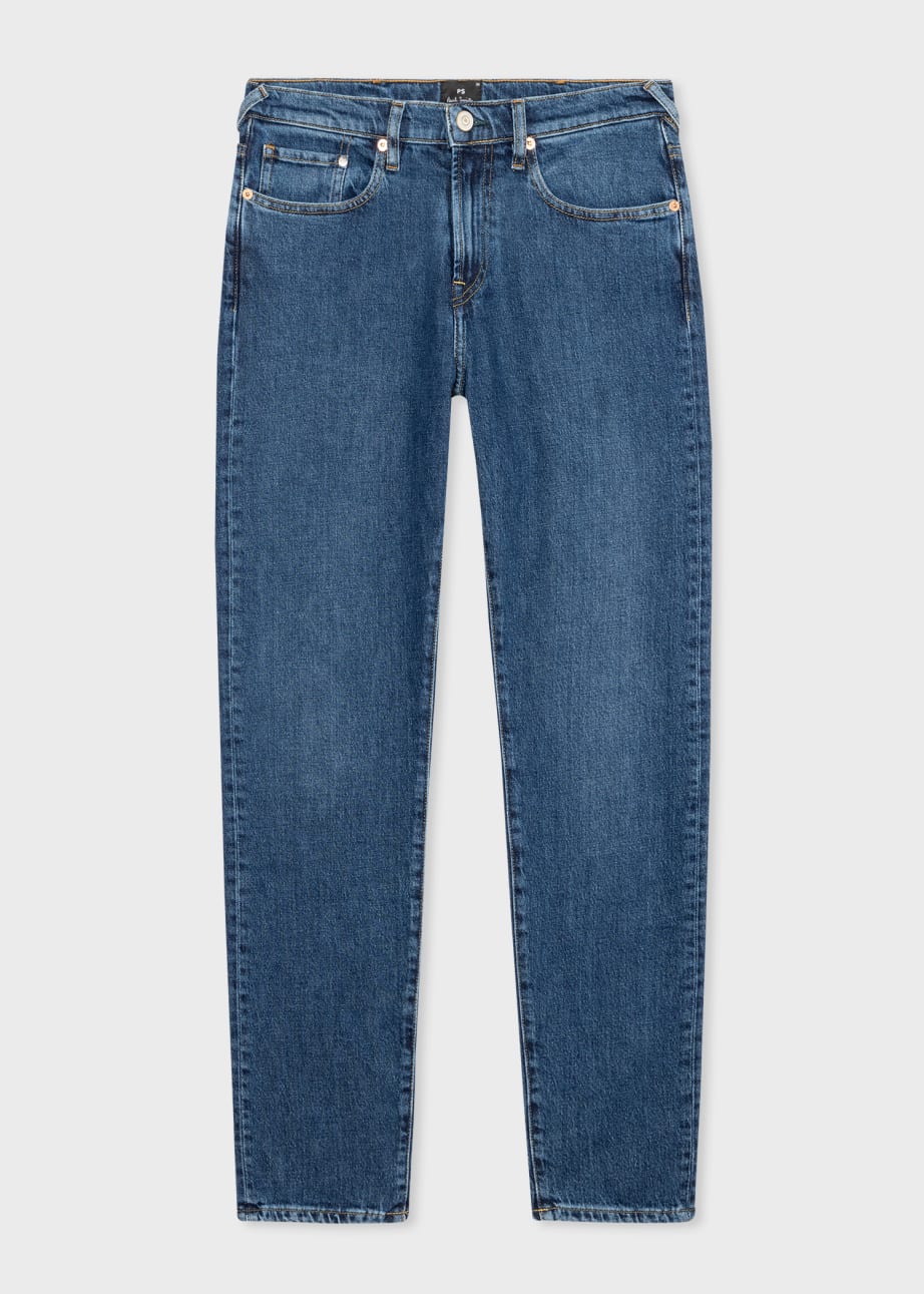 Front View - Tapered-Fit Mid Blue Wash 'Organic Vintage Stretch' Jeans Paul Smith