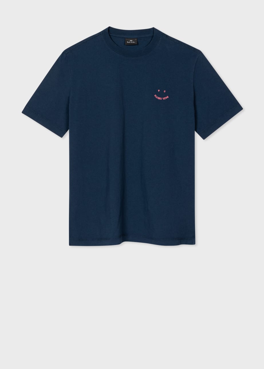 Front View - Navy Cotton 'Happy' T-Shirt Paul Smith