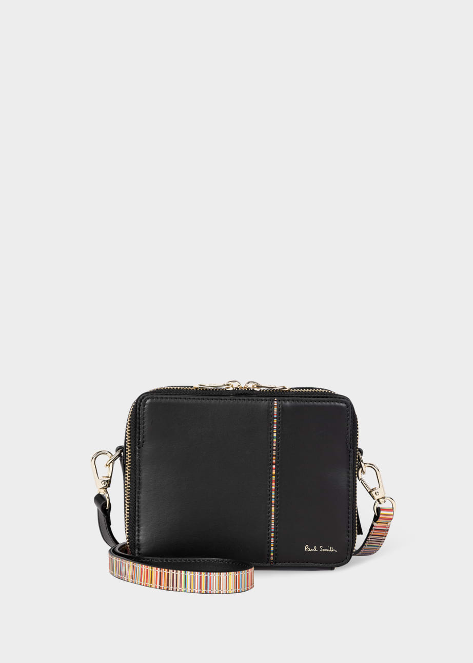 Product View - Women's Black Leather 'Signature Stripe' Camera Bag by Paul Smith