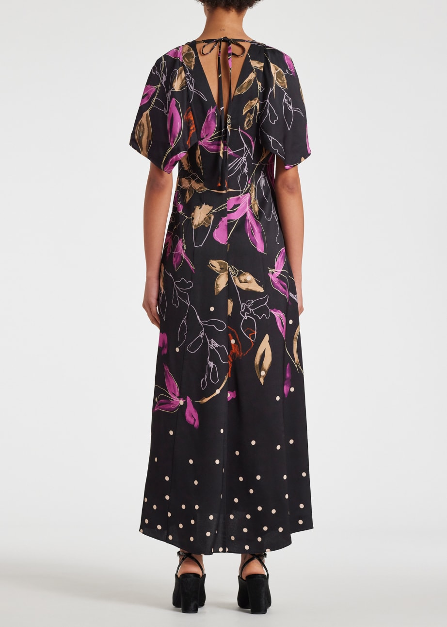 Model View -Women's Black 'Ink Floral' Maxi Dress Paul Smith