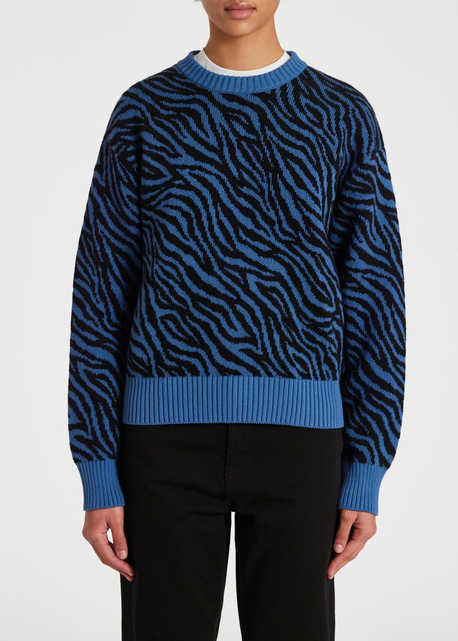 Model View - Women's Organic Cotton Blue Zebra Sweater Paul Smith