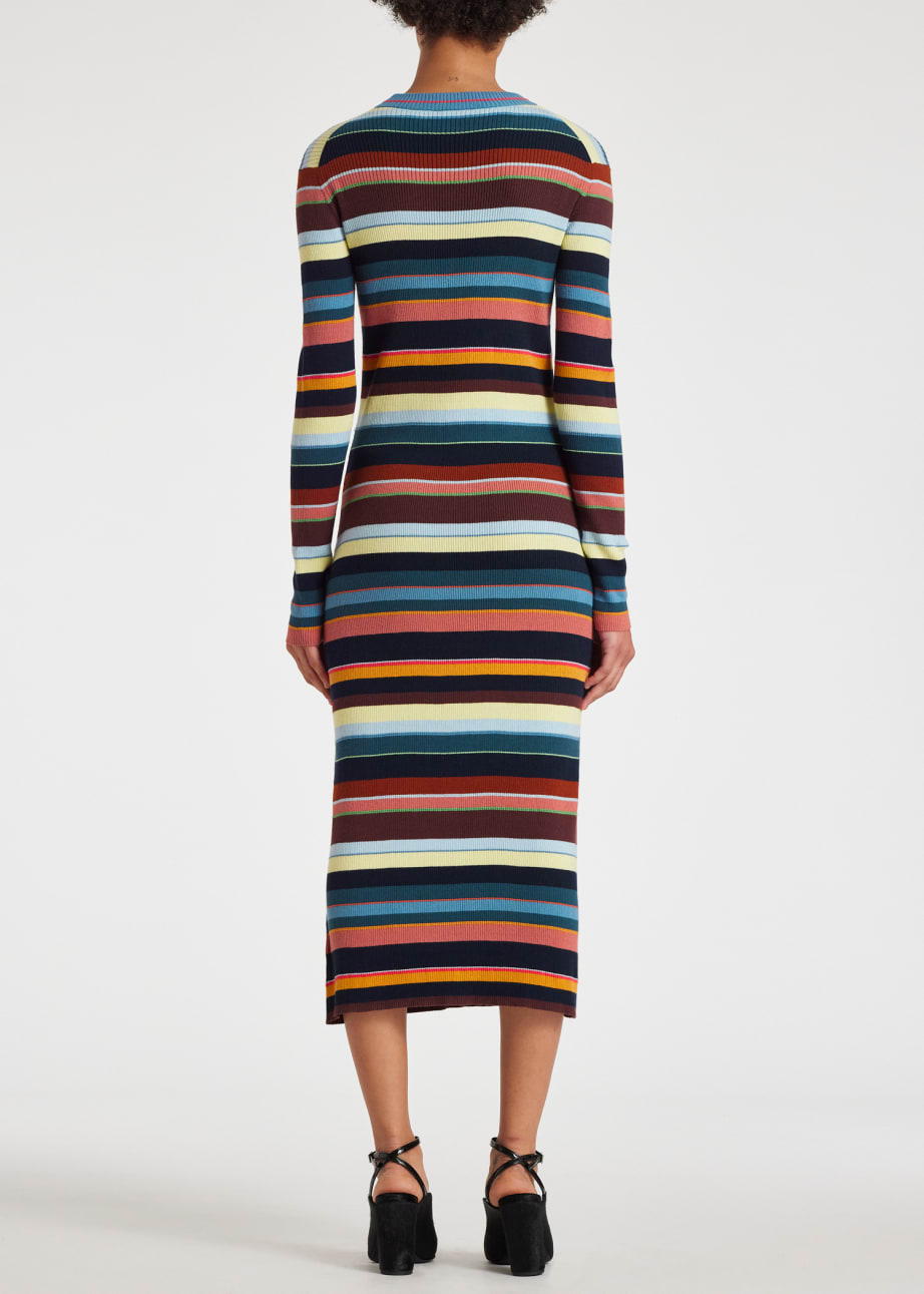 Model View - Women's Multi Stripe Knitted Dress Paul Smith