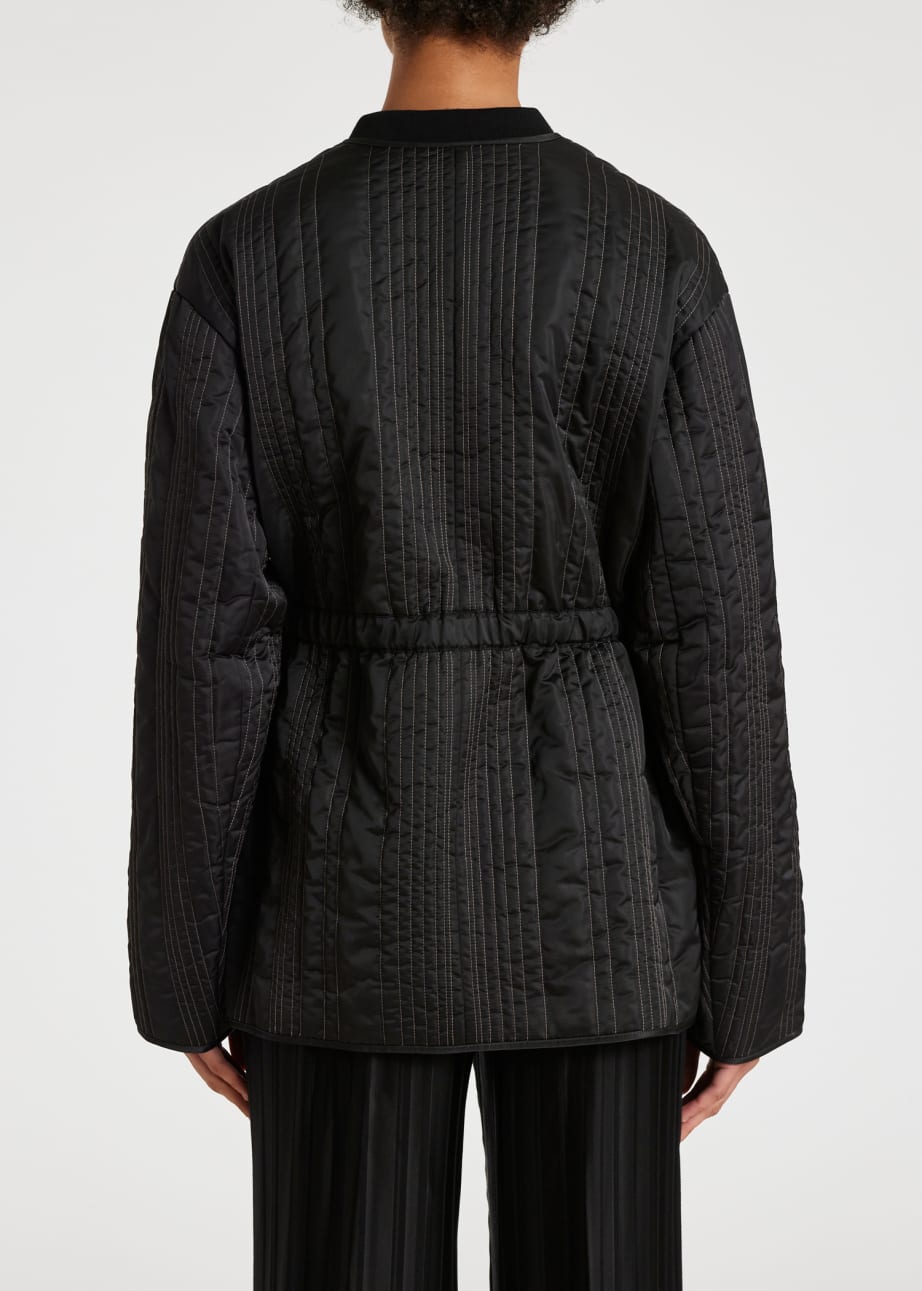 Model View - Women's Midnight Blue 'Shadow Stripe' Quilted Jacket by Paul Smith