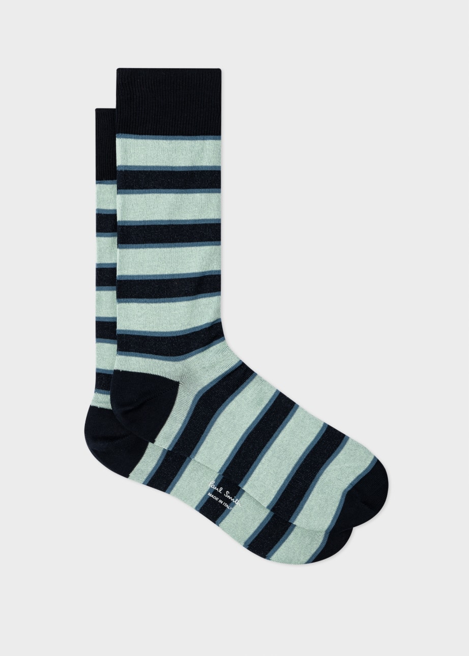 Pair View - Dark Navy And Light Blue Painted Stripe Socks Paul Smith