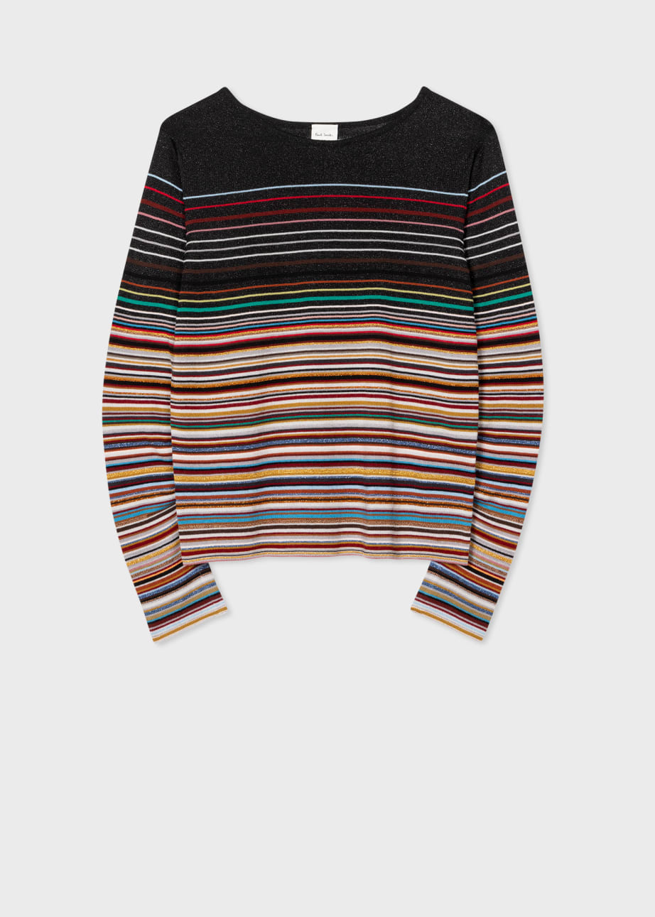 Front View - Women's Knitted 'Signature Stripe' Glitter Sweater Paul Smith