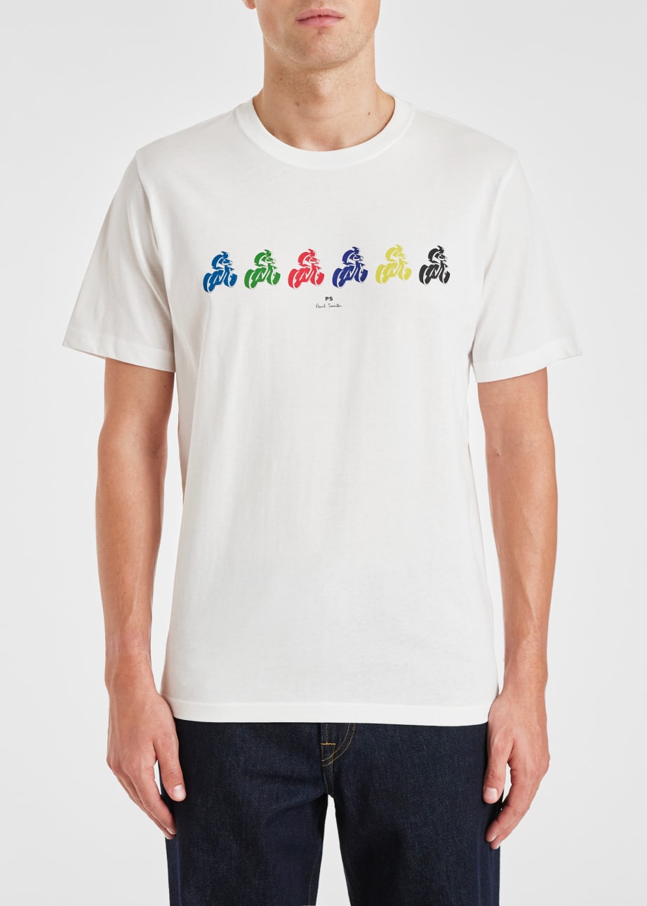 Model View - White Multi Colour 'Cycle' T-Shirt Paul Smith