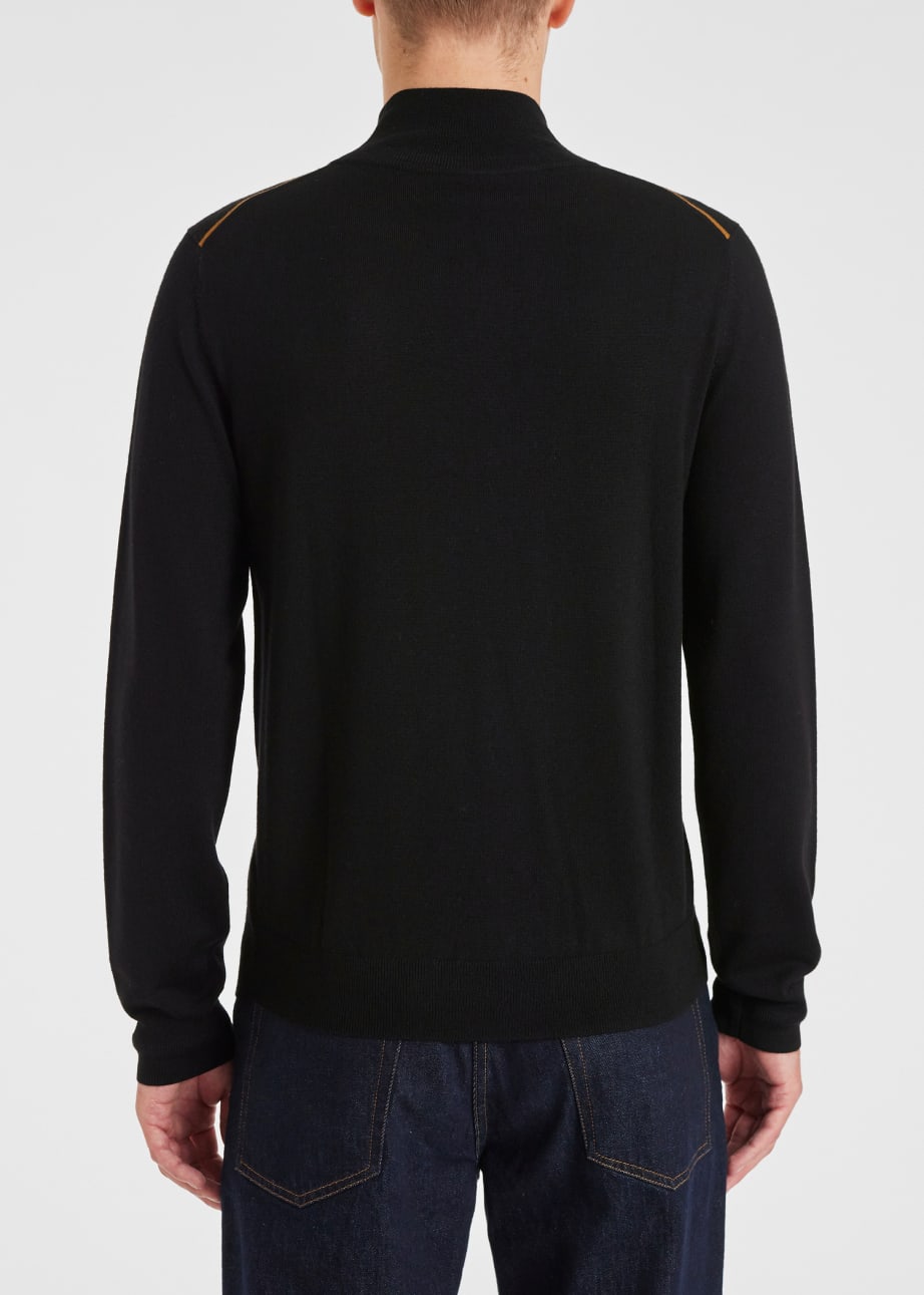 Model View - Black And Orange Merino Wool Half Zip Sweater Paul Smith