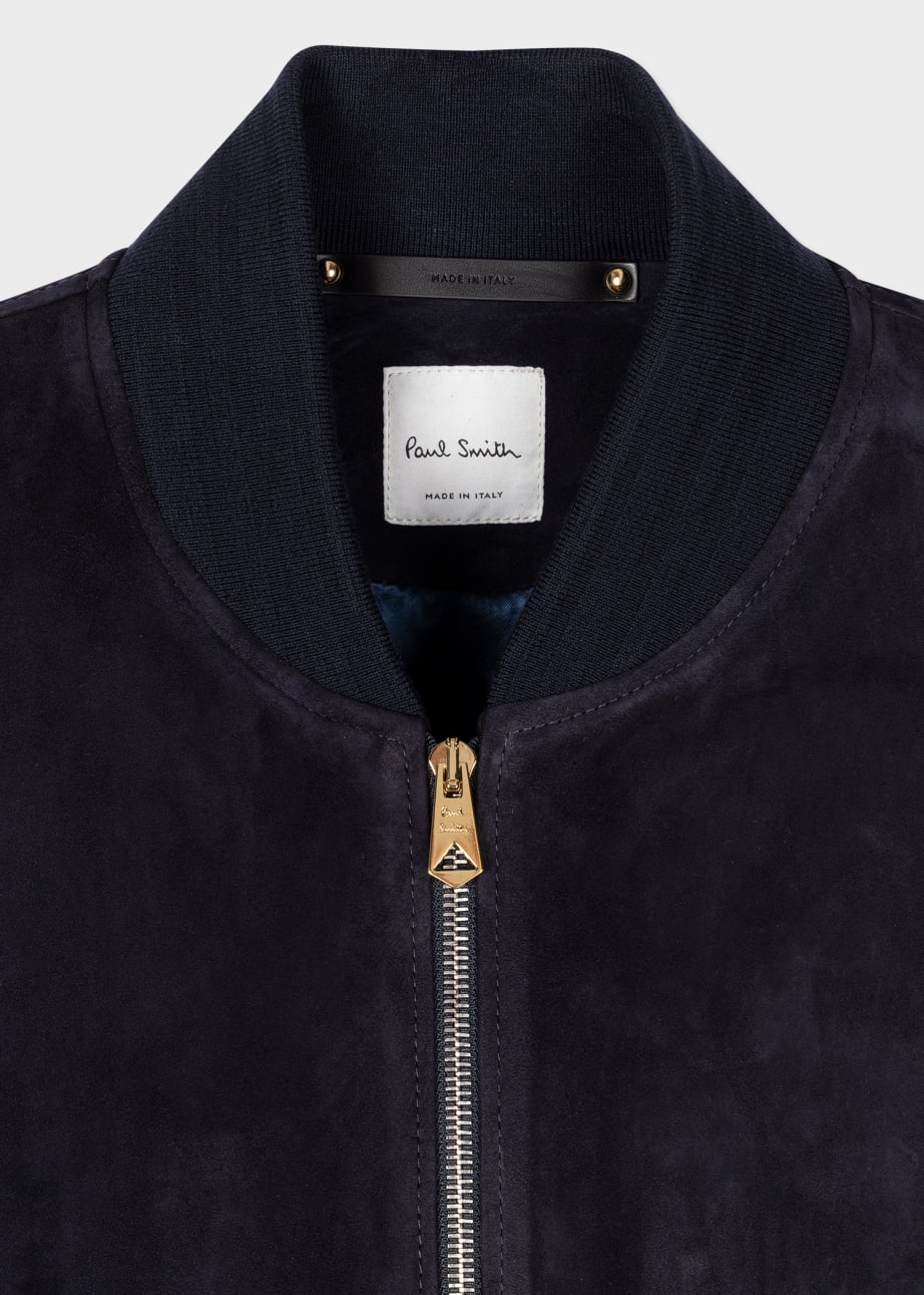 Detail View - Dark Navy Suede Leather Bomber Jacket Paul Smith