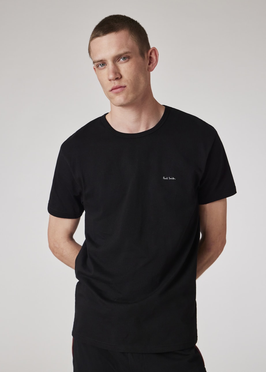 Model View - Black Logo Organic Cotton Lounge T-Shirts Three Pack Paul Smith