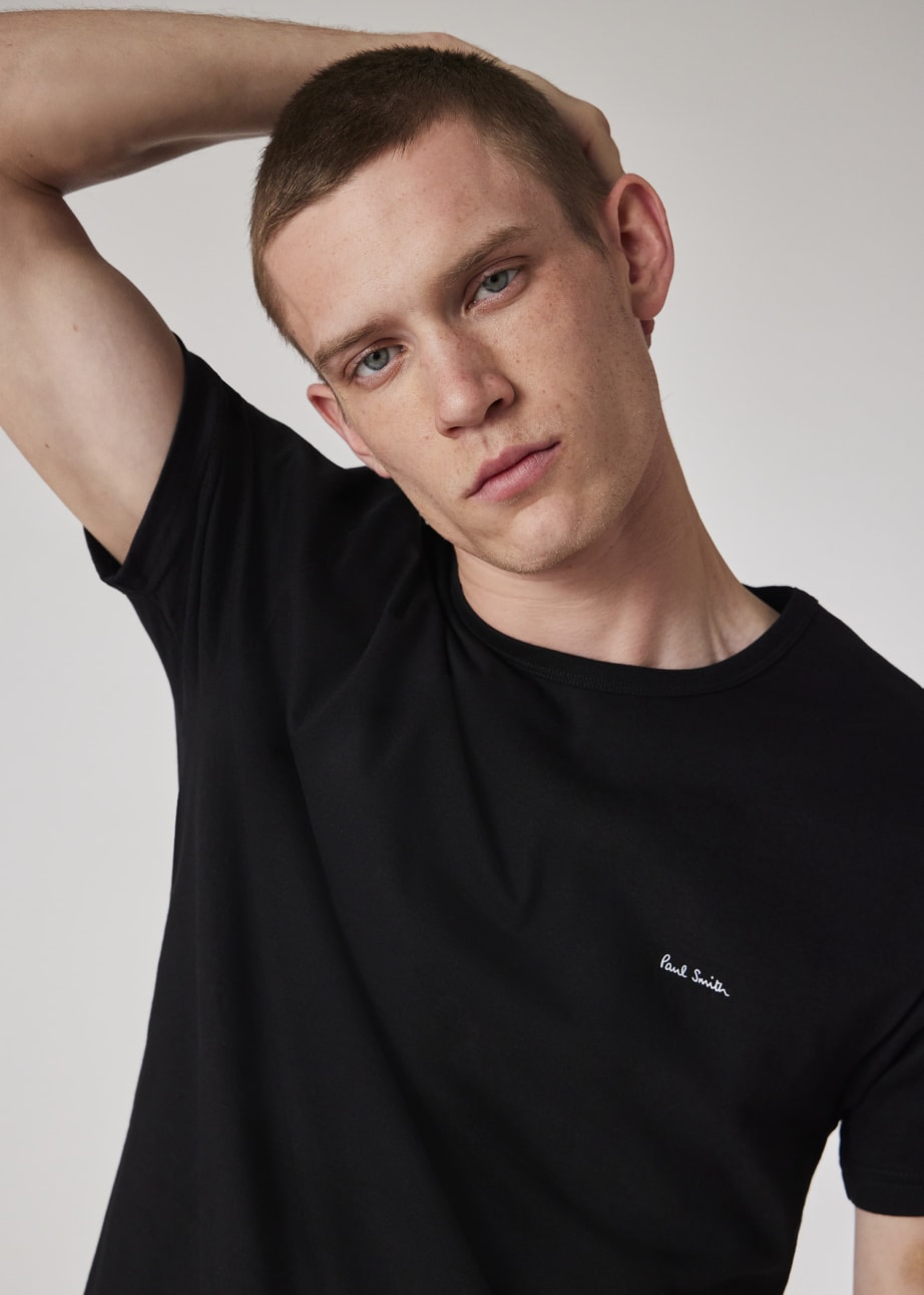 Model View - Black Logo Organic Cotton Lounge T-Shirts Three Pack Paul Smith