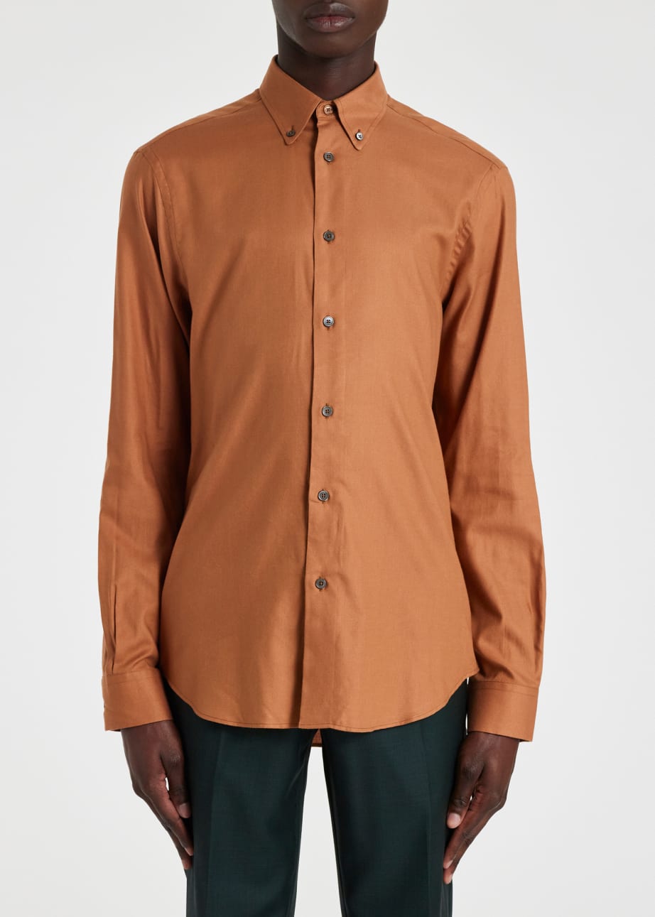 Model View - Tobacco Cotton-Lyocell Flannel Shirt Paul Smith