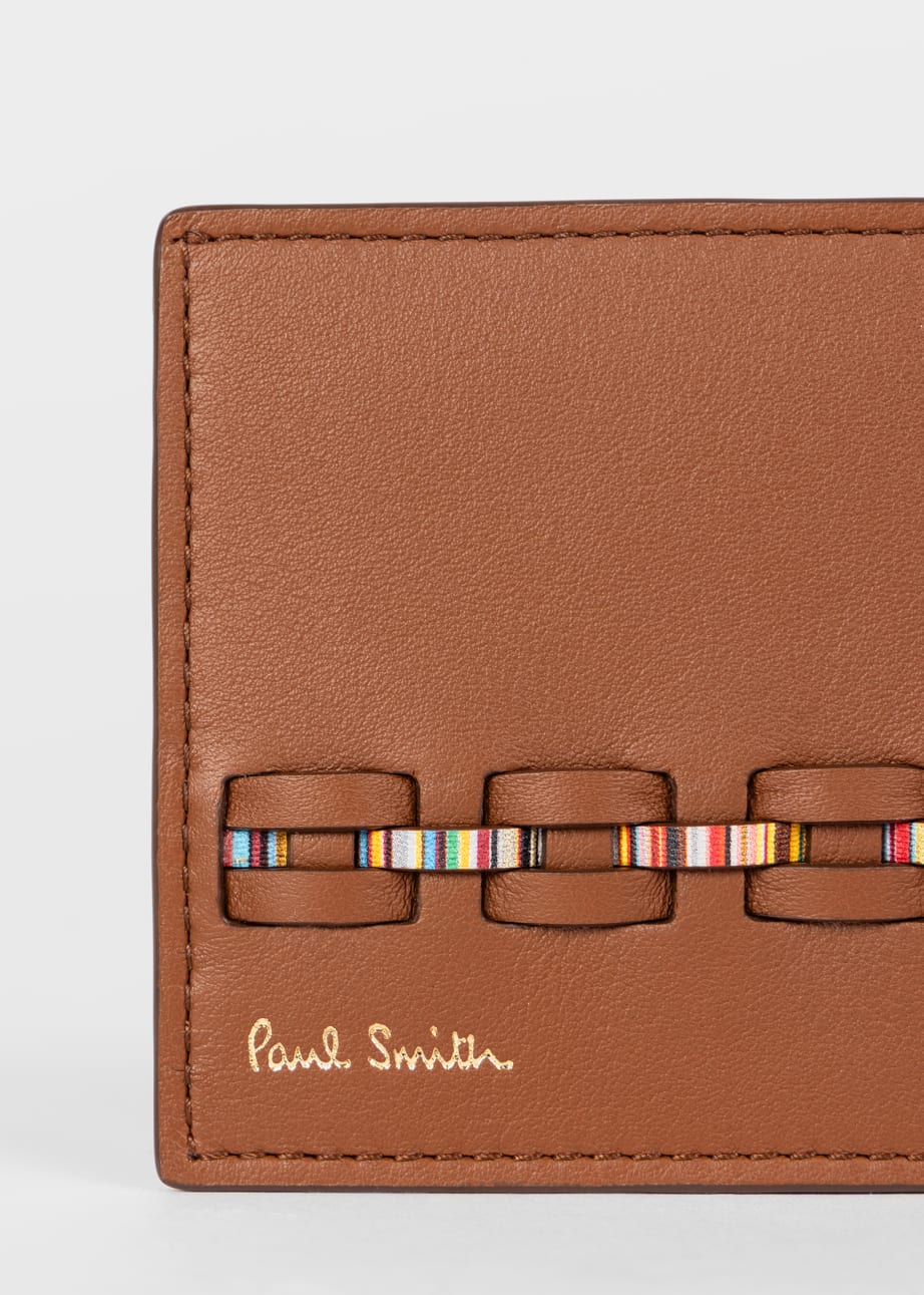 Detail View - Brown Woven Front Calf Leather Credit Card Holder Paul Smith