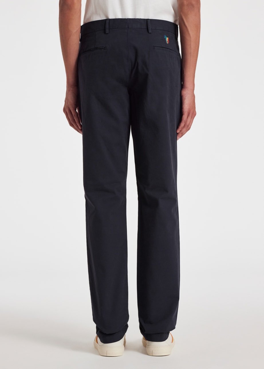 Model View - Navy Mid-Fit 'Broad Stripe Zebra' Chinos Paul Smith