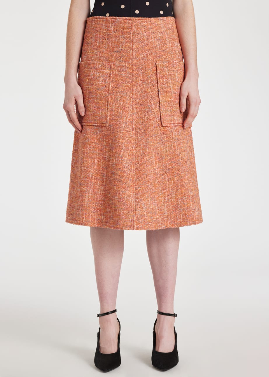 Model View - Women's Orange Tweed A-Line Skirt by Paul Smith