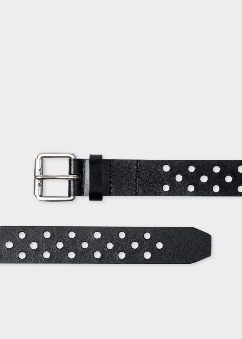 Product View - Black Perforated Leather Belt by Paul Smith