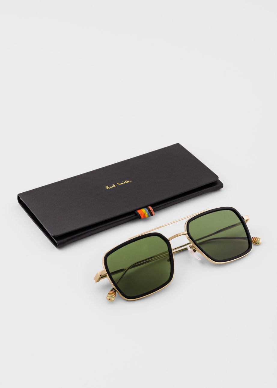 Product view - Gold and Green 'Hugon' Sunglasses by Paul Smith