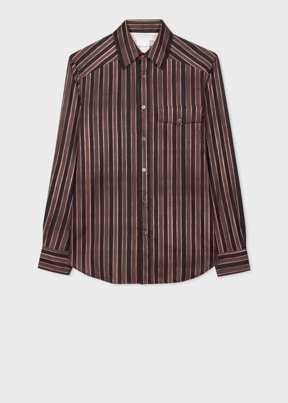 Front View - Brown Cotton 'Painted Stripe' Shirt Paul Smith
