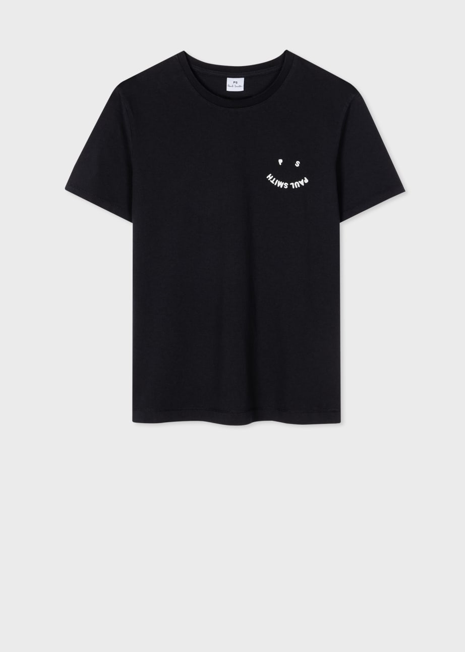 Product View - Women's Black Embroidered 'Happy' Logo T-Shirt by Paul Smith