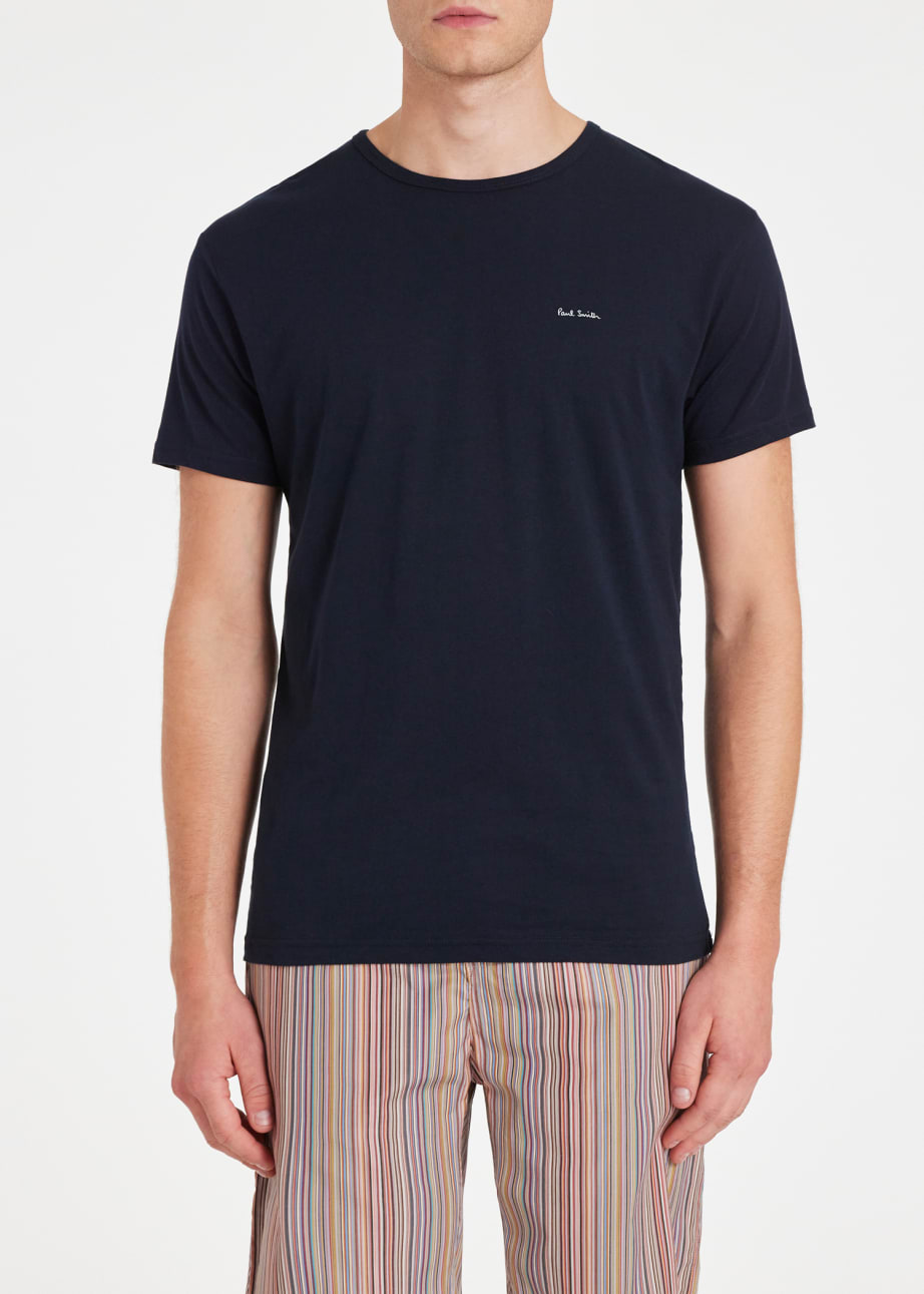 Model View -Navy Organic Cotton Lounge T-Shirts Three Pack Paul Smith