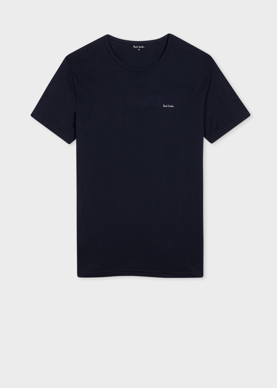 Front View - Navy Organic Cotton Lounge T-Shirts Three Pack Paul Smith